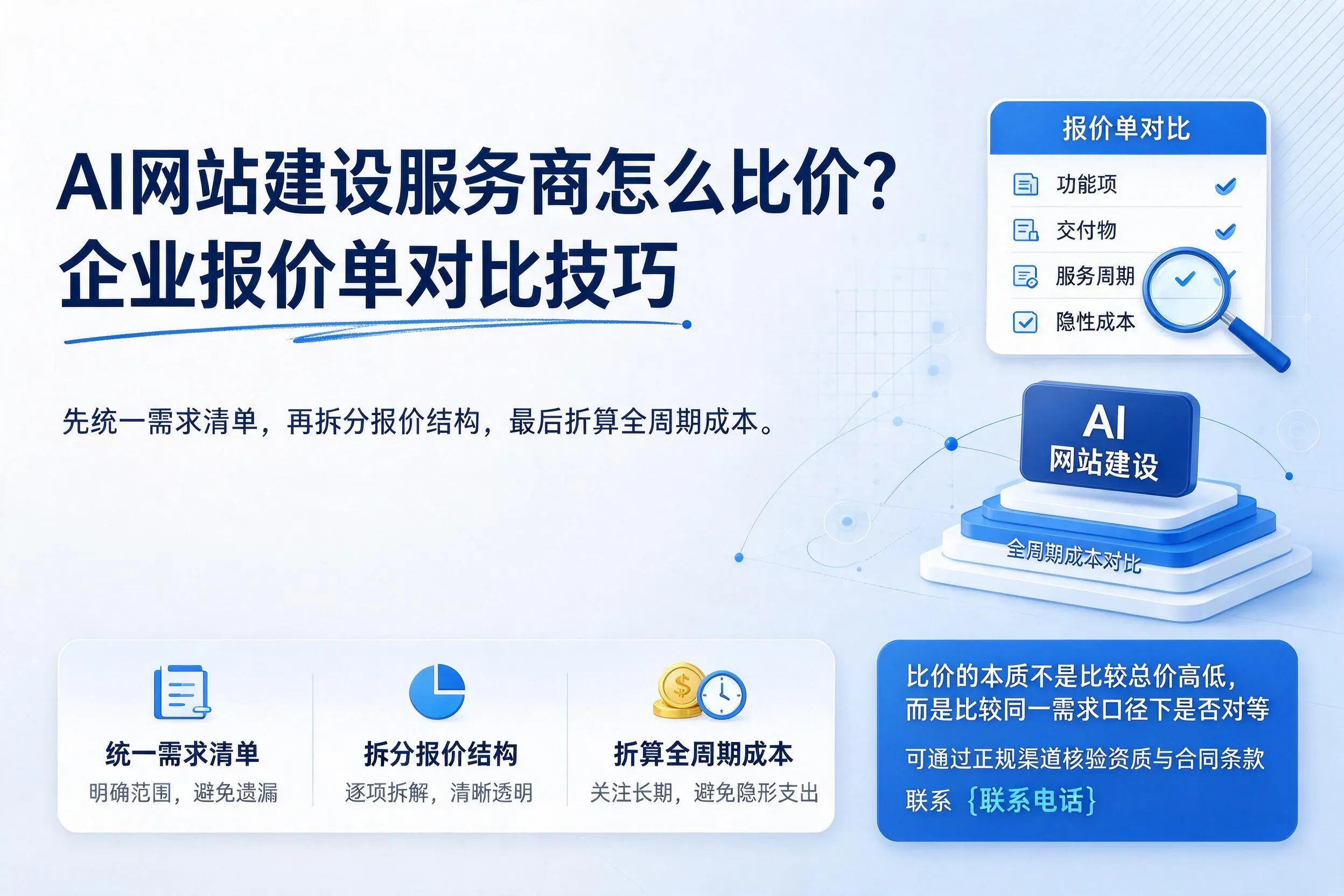 AI网站建设服务商怎么比价？马鞍山企业报价单对比技巧