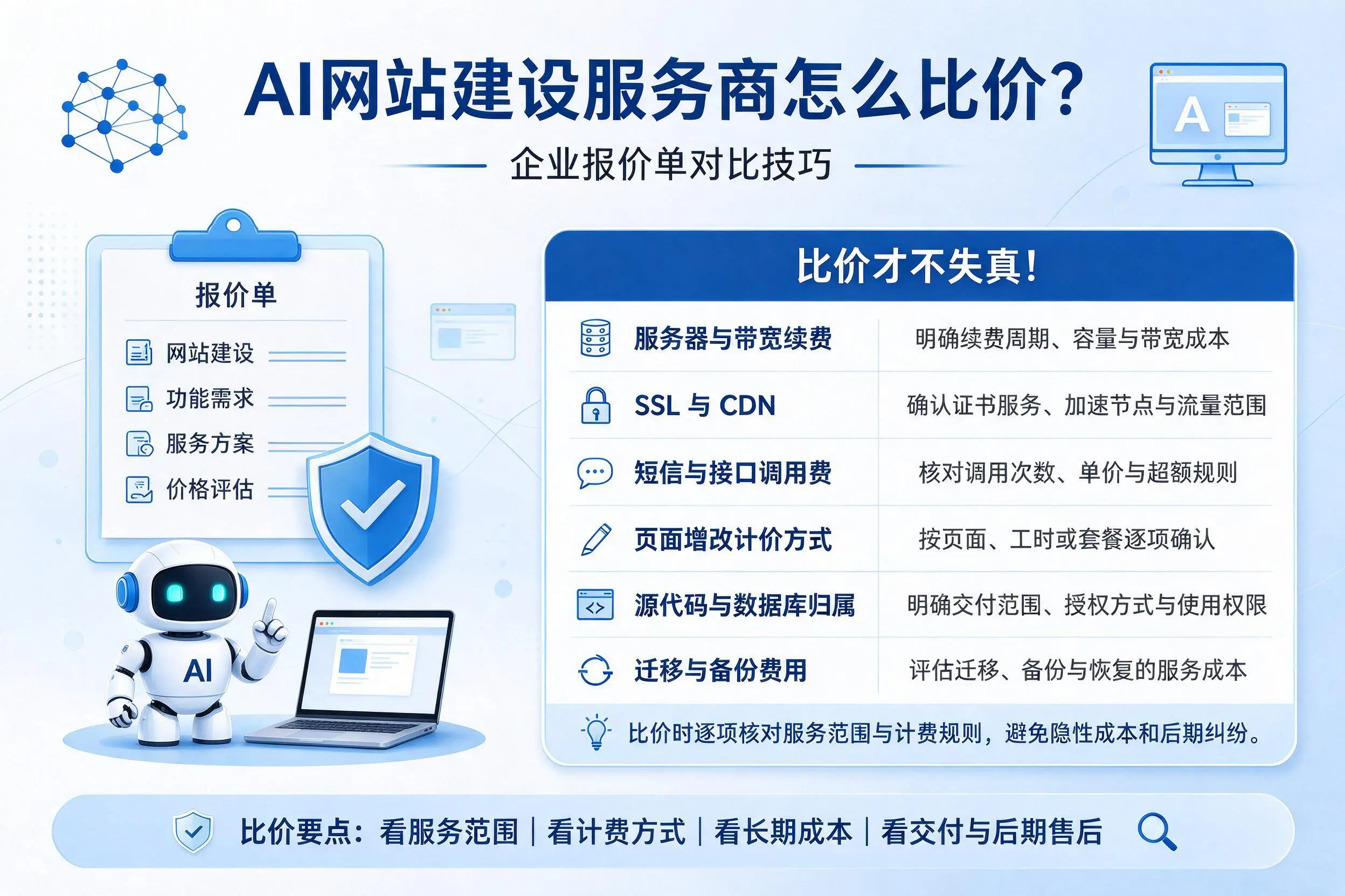 AI网站建设服务商怎么比价？马鞍山企业报价单对比技巧