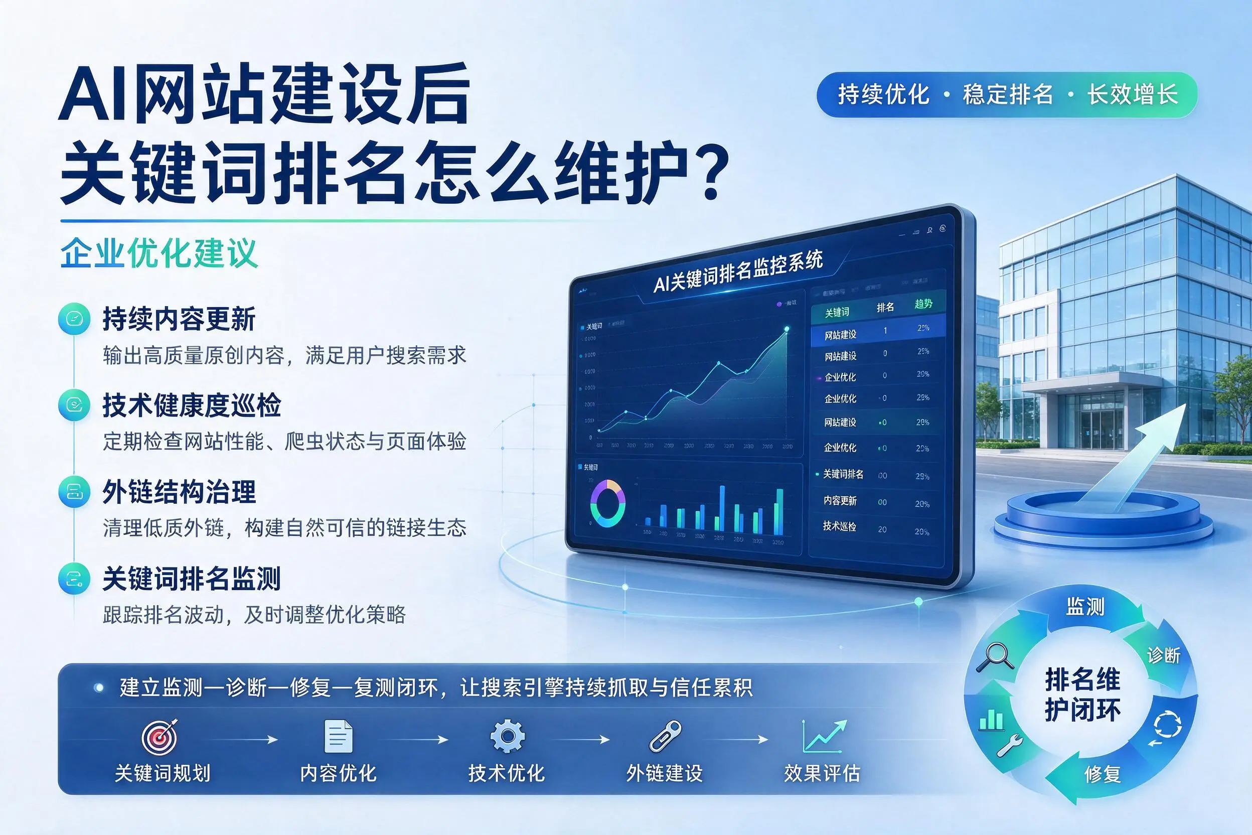AI网站建设后关键词排名怎么维护？马鞍山企业优化建议