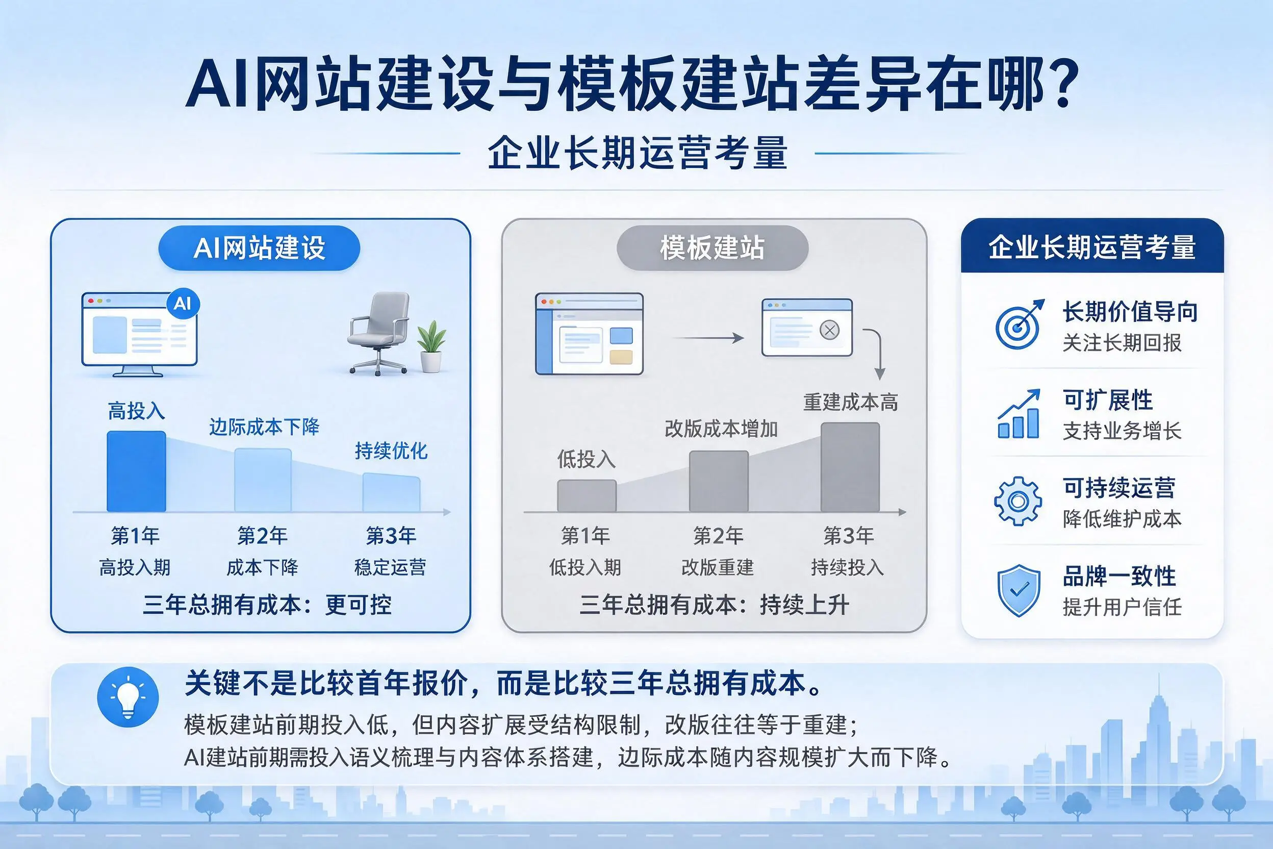 AI网站建设与模板建站差异在哪？马鞍山企业长期运营考量